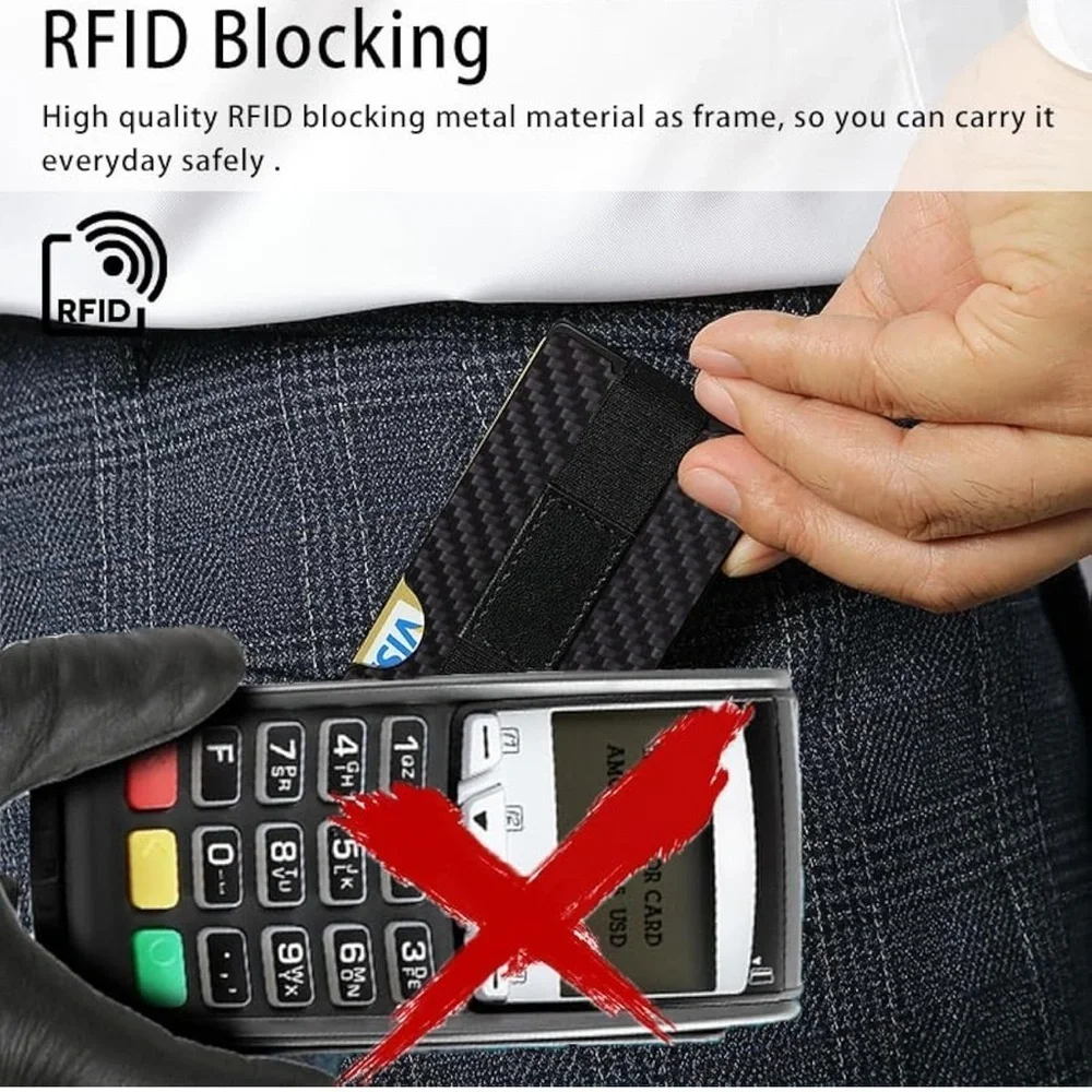 RARITIK Carbon Fiber RFID Blocking Wallet Slim Metal Card Holder Cash Strap